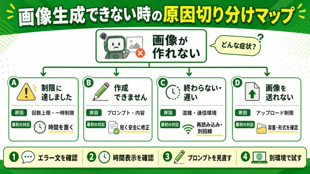 ChatGPTで画像生成できない時の原因を切り分ける図解